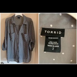 Torrid Grey & White Polka Collar Blouse